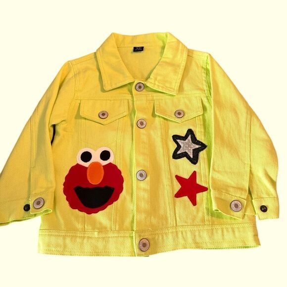 KIDS DREAM Sesame Street Elmo Neon Custom SZ Med Snap Denim Jacket FINAL PRICE - Picture 2 of 8